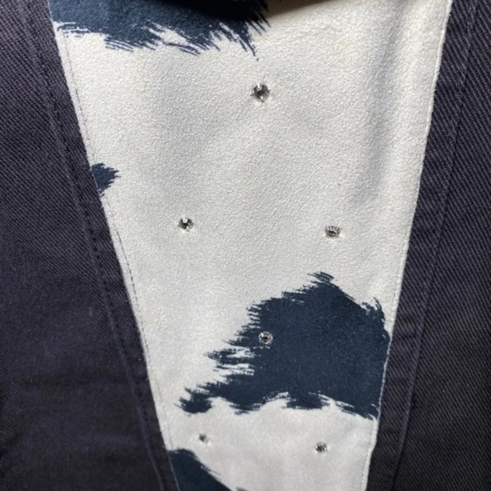 DAVID David vintage coastal cowgirl denim rhinestone cow print oversized jacket